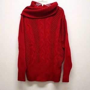 WHBM Red cable knit lightweight cowl sweater Large